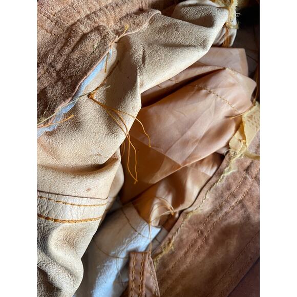 Vintage 90s Western Boho Cottagecore Suede Leather Overall Romper Shorts Sz M - Picture 7 of 10